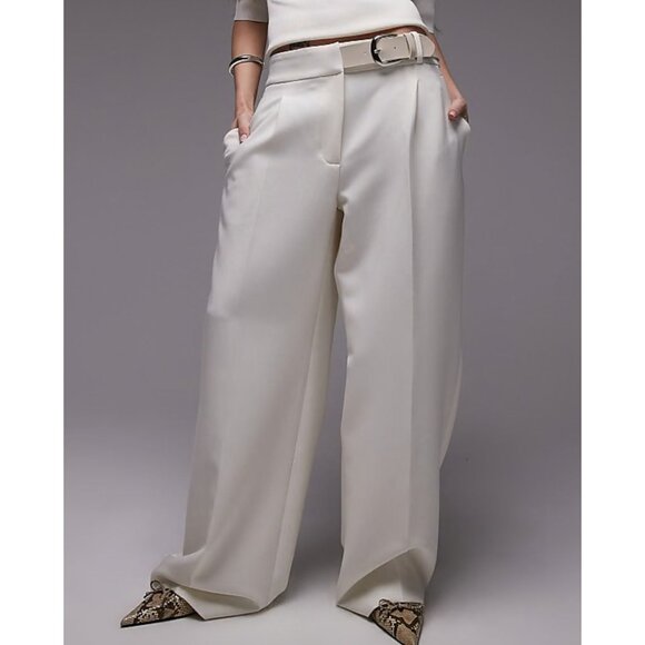 Mango Buckle Waistband Straight Leg Pants in White - Picture 2 of 4